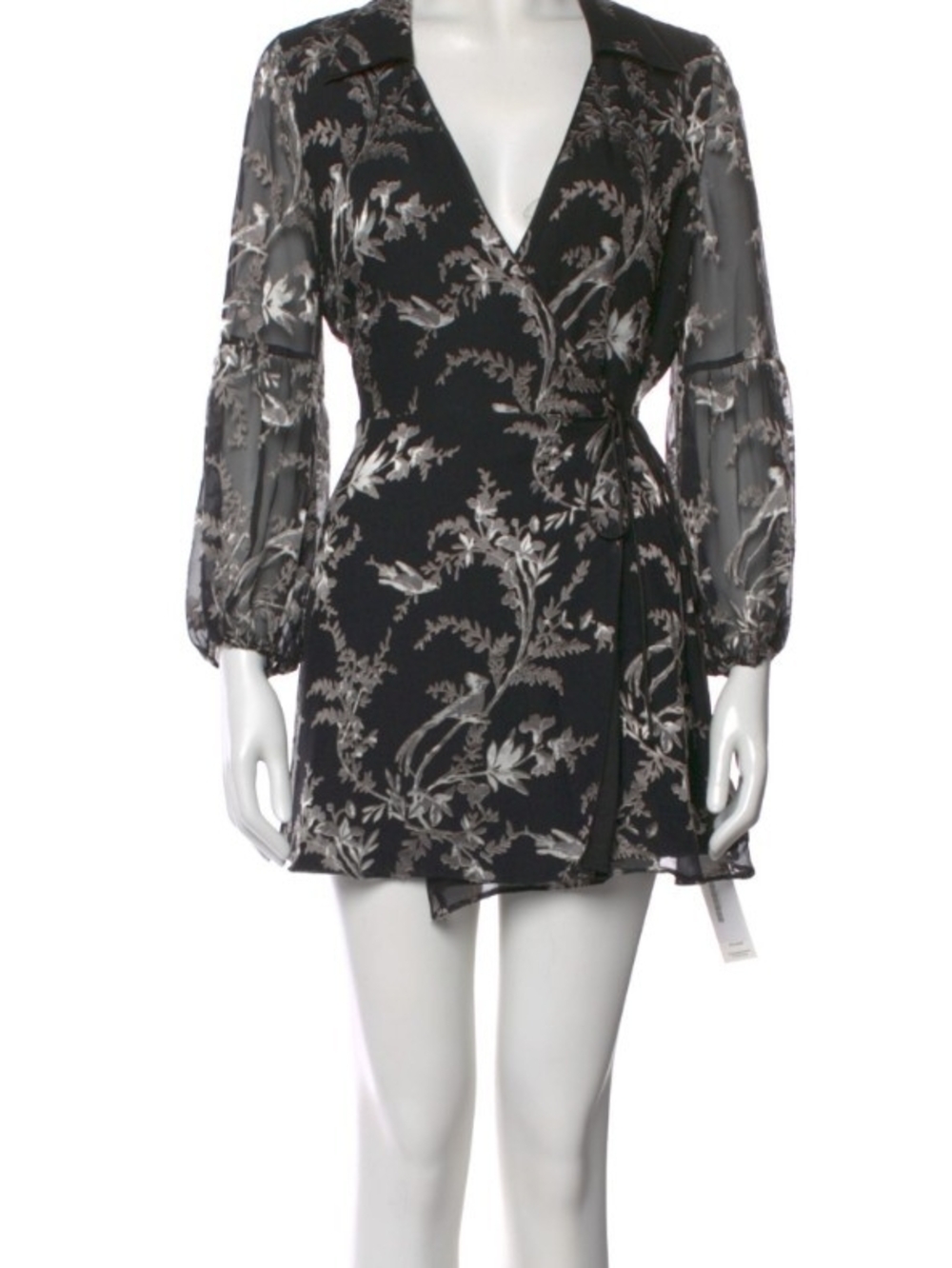 Alice + Olivia Black Floral Wrap Mini Dress